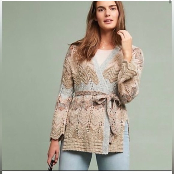 Anthropologie Meadow Rue Wool Alpaca blend Chevron cardigan sweater Sz S - Picture 1 of 7